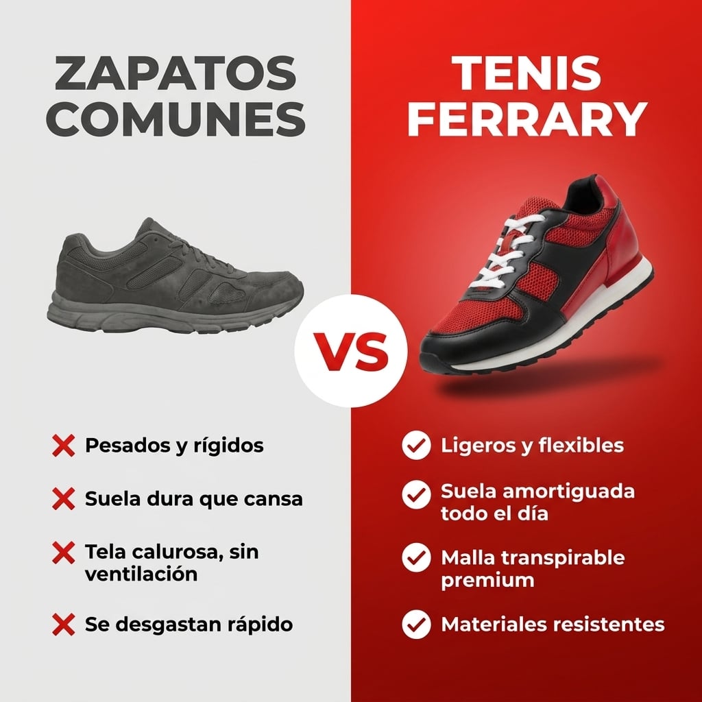 Comparación: zapatos comunes vs Tenis Ferrary