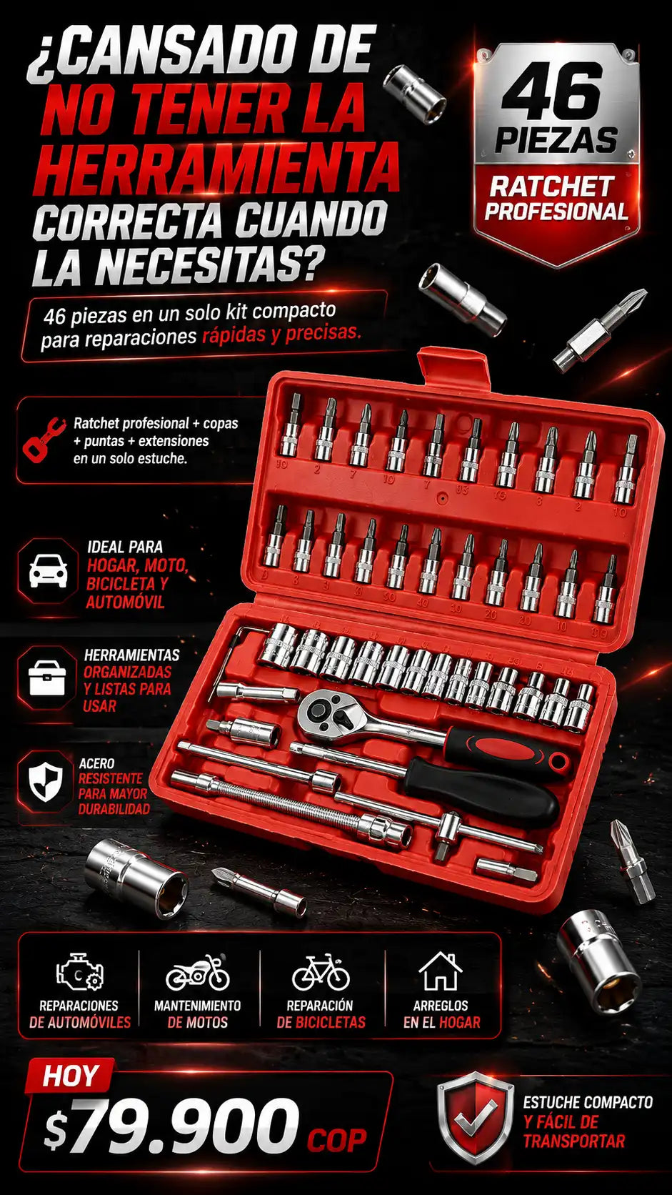 Ratchet 46 Piezas — ¿Cansado de no tener la herramienta correcta?