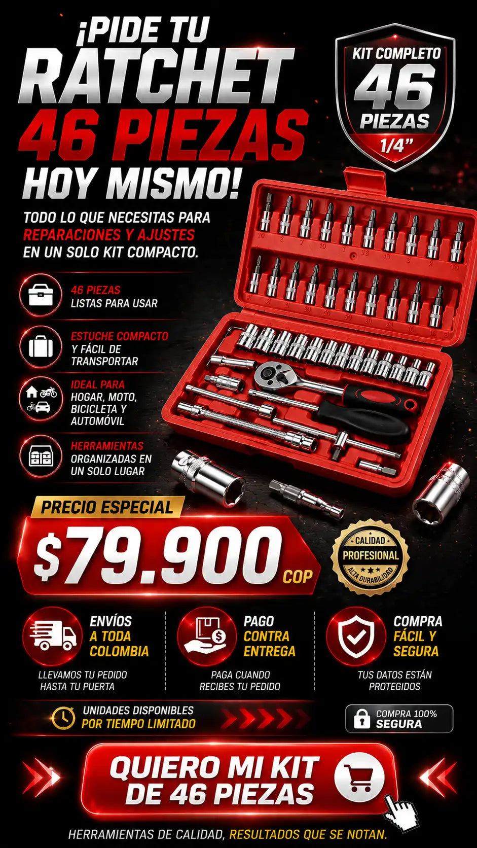 Ratchet 46 Piezas — ¡Pide tu kit HOY! Paga al recibirlo